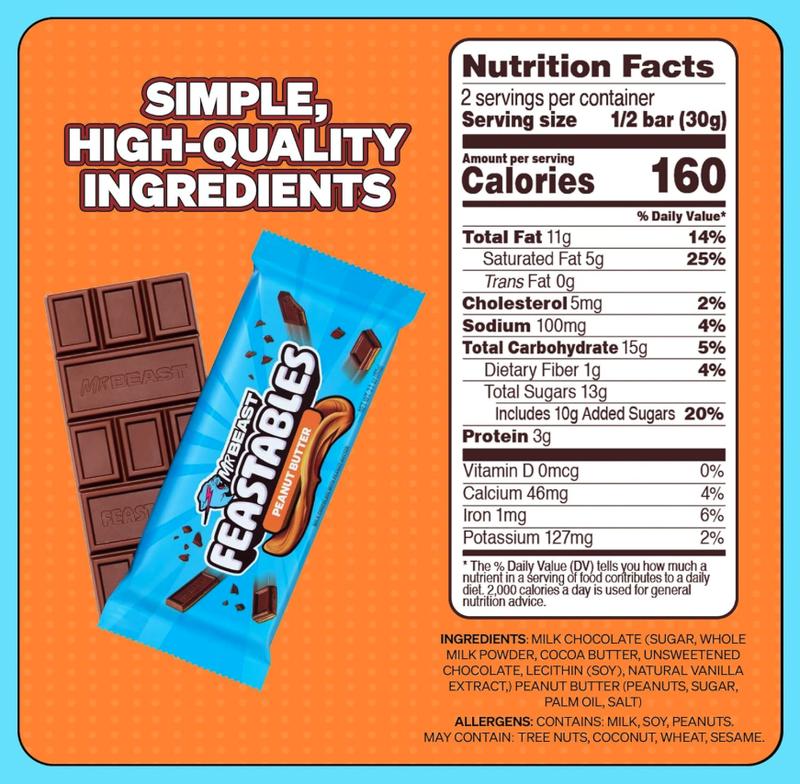 Feastables by MrBeast Sampler Pack King Size Chocolate Bars - for Adults & Kids, Chocolate, Candy, Cocoa Sweet & Crunchy Snack, Fairtrade Certified, Kosher, Perfect for Gifting or Snacking