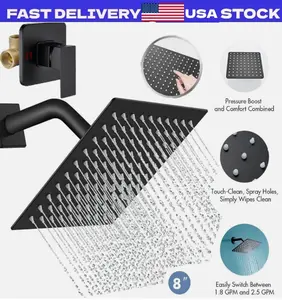 Black Shower Faucet Set 8"Rainfall Shower Head Combo System with Mixer Valve Kit