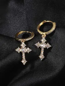 Full diamond cross stud earrings for men and women, personalized studs, trendy hip-hop ear hoops, dark style full diamond earrings, OT bar pendants, thick hoop earrings, fashionable niche trend, hip-hop personalized men's studs, high-end feeling jewelry