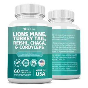 Lions Mane 3000mg 20in1 Mushroom Supplement with Turkey Tail 2000mg Reishi 1000mg Cordyceps Chaga 1000mg Maitake Meshima Poria Cocos Shiitake Oyster Porcini Enoki for Men and Women,60 Count USA