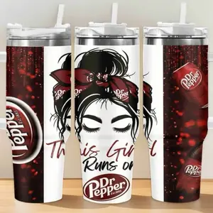 Dr Pepper 40oz Tumbler With Handle And Straw Stainless Steel Water Bottle Large Capacity Insulated Travel Mug Keeps Drinks Hot Or Cold Perfect For Halloween Spring And Gym Gift Use Drinkware Bottled Flasks Portable
