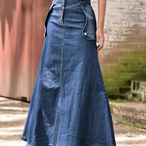 Women's Solid Color Button Fly Denim Skirt, Street Fashion Casual Comfy Maxi Skirt, Button Front Skirt for Daily Outdoor Wear, Ladies Bottoms for Spring & Summer, Womenswear