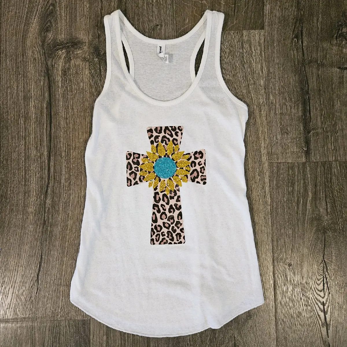 Cheetah Print Cross with Sunflower Tank Top