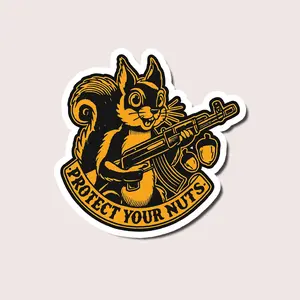 Protect Your Nuts Squirrel Sticker, Funny Tactical Gun Decal, Waterproof Vinyl Sticker for Guns, Laptops, Water Bottles, Cars, Military Humor Gift