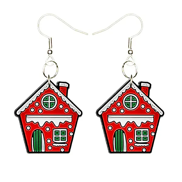 Christmas Gingerbread House Earrings Hypoallergenic Silver Plated Fishhooks Xmas Yazzle Dazzle
