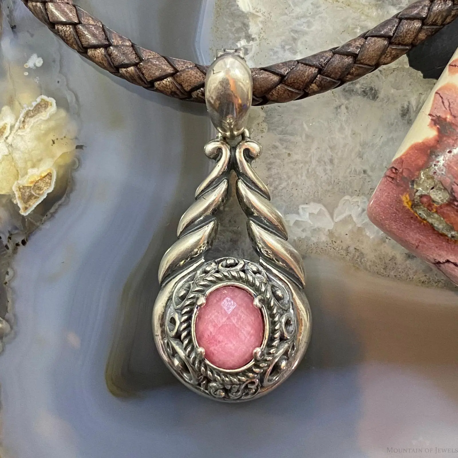 Carolyn Pollack Sterling Silver Rhodonite Doublet Decorated Enhancer Pendant For Women
