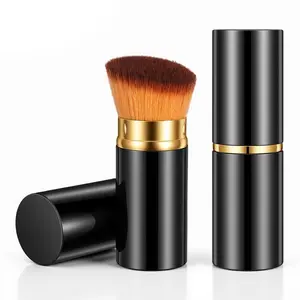 10cm Travel Size 1 Pc Mini Liquid Makeup Brush Portable Kabuki Brush Retractable Makeup Brush for Powder, Liquid Foundation, Bronzer Blush, Blending Tool for Women Beginners