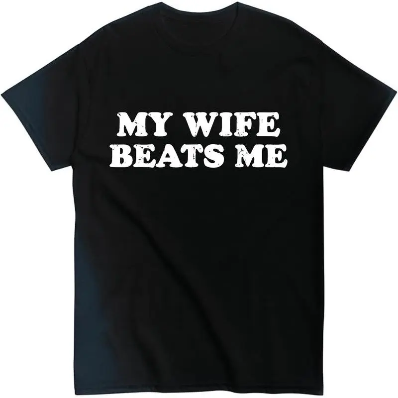 Men's 100% Cotton Vintage Distressed Round Neck Short Sleeve Top, Funny Casual Husband Tee (Humorous "My Wife Teases Me" Graphic), Shortsleeve, Menswear