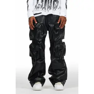 Lenz Black PU Stacked Leather Jean