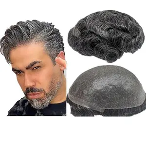 【TIMIA】Men's wig, human hair replacement, men's wig, full hair system, injection skin PU men's wig unit, men's wig (#1B40 medium density to medium density 8*10 inches)