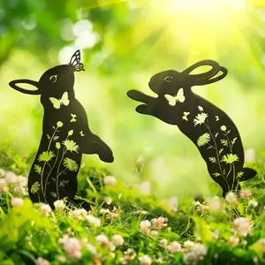 Elegant Metal Bunny, Butterfly, and Birds Stakes - Decorative Garden Animal Statues for Stylish Outdoor Spaces