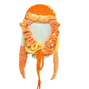 Crochet Jester Hat - Orange with Sun and Cloud Appliqués