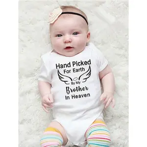 Hand Picked for Earth By My Brother/Sister In Heaven Fashion Infant Newborn Baby Girl Romper Short Sleeve Print Playsuit Outfit