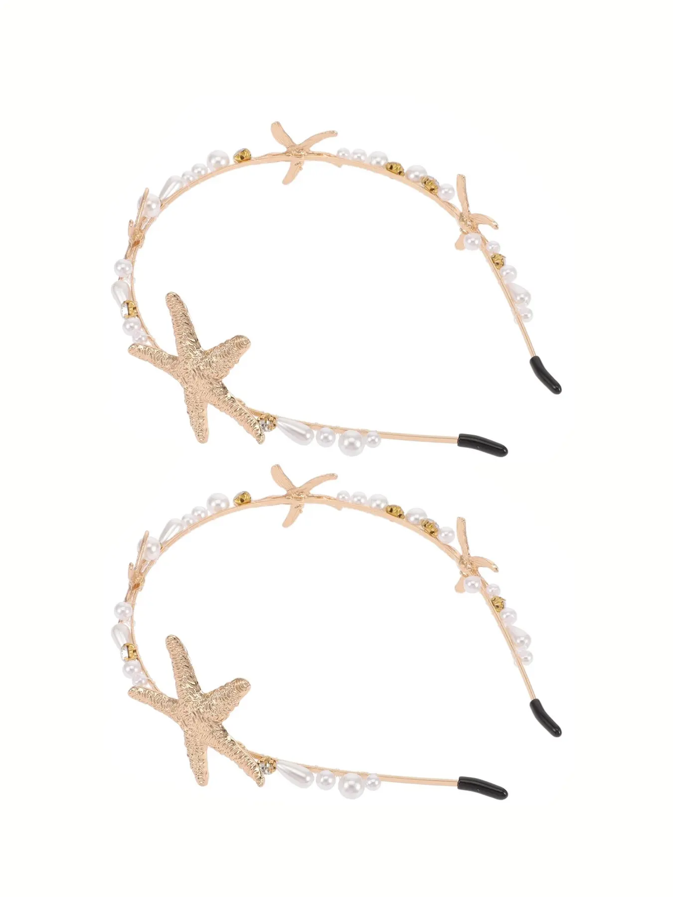 2-piece mermaid starfish hairband set, gold pearl bridal and  display picture 2