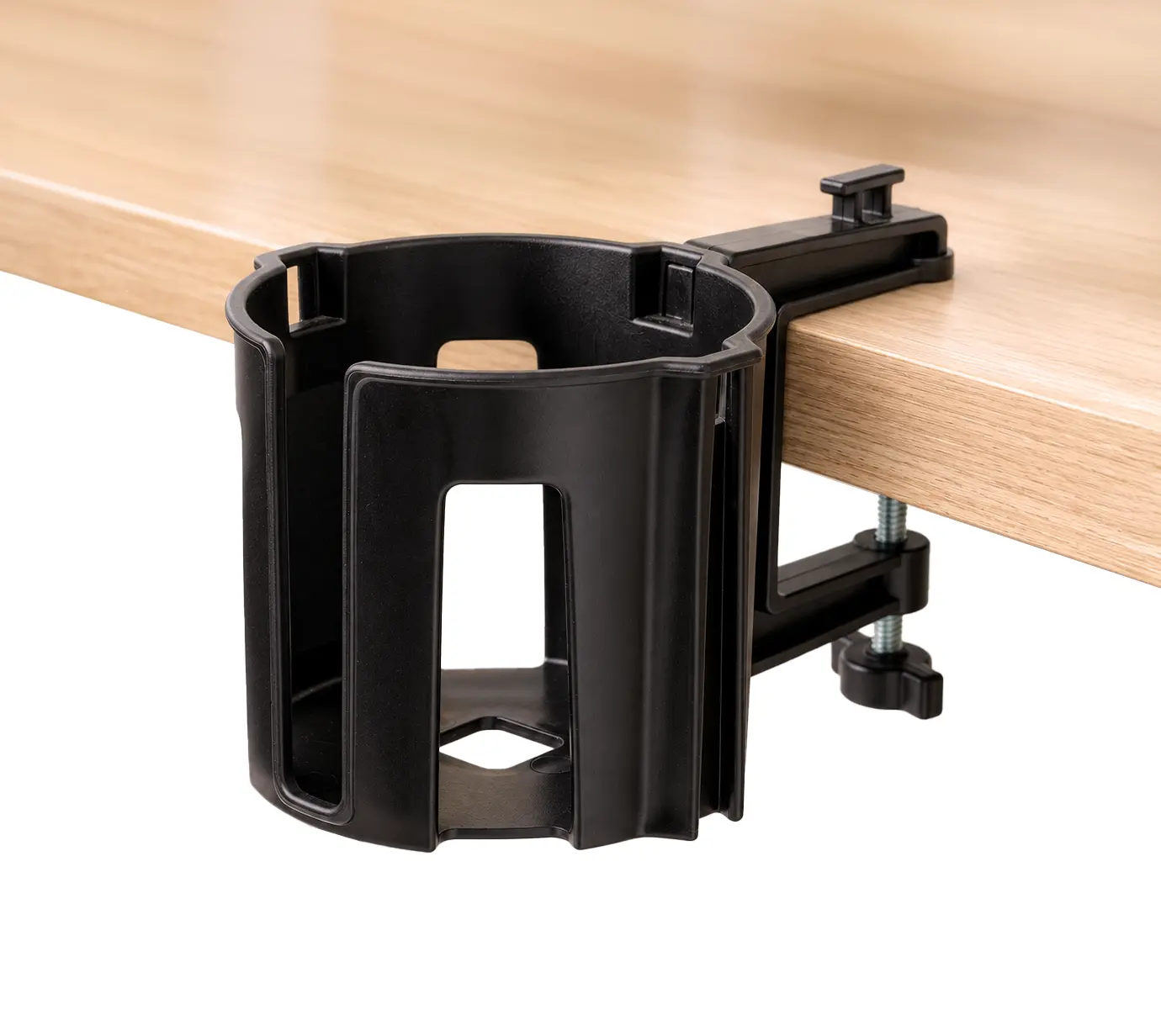 Original Large Desk Cup Holder Clamp – Cup-Holster, the Anti-Spill Cup Holder Mount for Your Table, Office & Gaming Setup – Multi-Directional Drink Holder & Headphone Hanger
