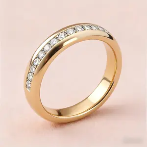 Gold Channel-Set CZ Eternity Band Ring Minimalist Stackable Dainty Wedding Anniversary Jewelry for Women Perfect Gift