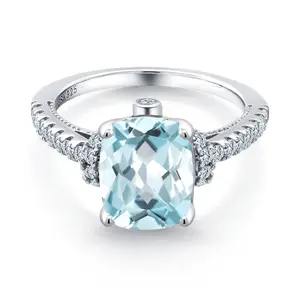 3.11 Cttw Sky Blue Simulated Aquamarine and White Created Sapphire Ring For Women | 925 Sterling Silver | Wedding Engagement Anniversary Promise Ring For Women | Available In Size 5-9