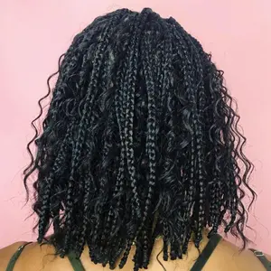 Braided wig, European and American style women's short hair, middle-parted, machine-made, elastic mesh synthetic fiber headpiece, BoxBraid Wig