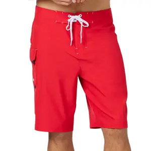 Maui Rippers 21" Red Stretch Lifeguard Uniform Boardshort Classic Waterman Cut 4-Way Stretch
