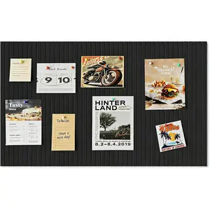 24 * 16 inches Bulletin Board, Decorative Felt Pin Board, 0.35" Thick Foldable Photo Display Board with Self-Adhesive Tape, Vision Board for School Home Kitchen Office Walls - Black
