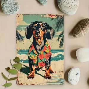 Vintage Dachshund Iron Sign in Hawaiian Shirt