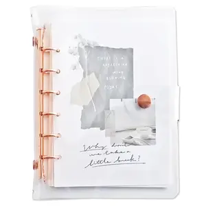 A6 Clear Binder + 4mm Grid Paper + Peel-off Sticker Mount Page Pink Gold Set - MIND WAVE Bine A6 Clear Binder for Journaling, Planners, Scrapbooking & Decoration