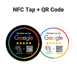 Review Business Round Plate for Google, | NFC Tap & Dynamic QR Code | Easy Setup with Review Link Management | No APP Required | Review Us On Google | Review Sign NFC Comment Card Holder for Restaurants,  NFC Rating Card Stand, Flexible Design