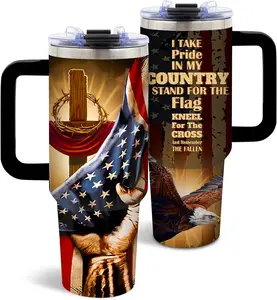 DUUV American Flag Cross Eagle Insulated Tumbler 40oz, 4th of July Cup Gifts for Man, Patriotic Tumbler Leakproof for Independence Day, Fathers Day Ideal Gifts for Man US 250th Anniversary, 1 Pack