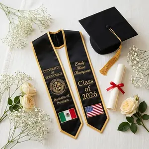 Custom Graduation Stole with Two Flags, Personalized Nursing Grad Sash, Dual Heritage Flag Stole, Class of 2026 Gift