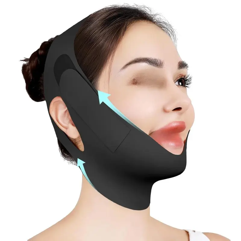 Chin Strap for Sleeping,Double Chin Reducer,Adjustable Chin Strap,Jaw Strap,Jawline Shaper,V Line Lifting Mask,Black,M
