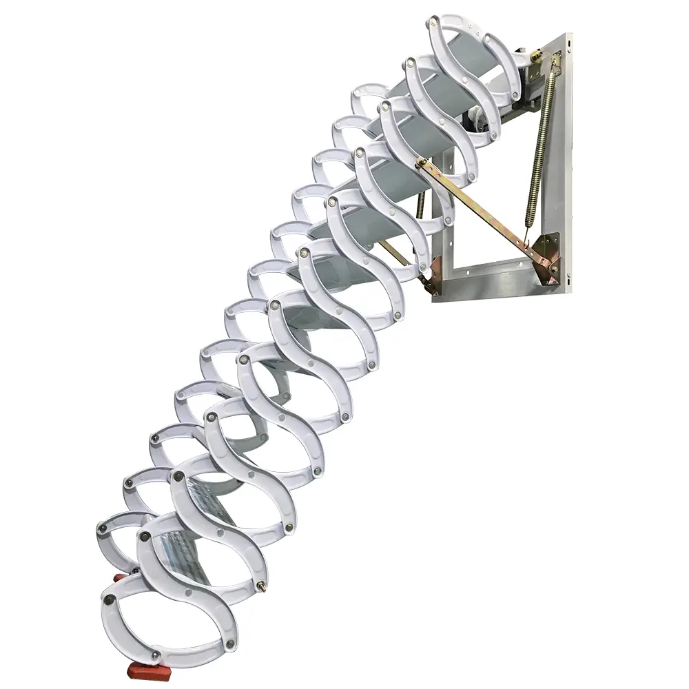 Yokoma Al-Mg alloy12 steps White Wall Mounted Folding Ladder Loft Stairs Attic for Decorative with Vertical Height of 9.84ft Frame Size 27.56*27.56 in