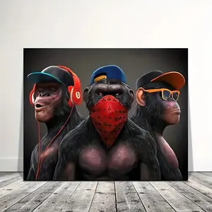 1 Count no frame Funny Three Monkey HD print wall art canvas painting, wall art print poster wall pictures decorate home gifts, living room, bathroom, bedroom, kitchen
