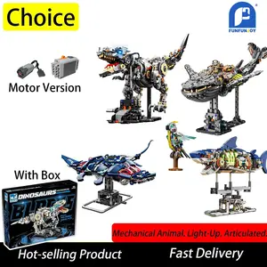 Mechanical Animal STEM Building Blocks Set, T-Rex Whale Parrot Devil Fish Shark Models with Lights, Kids and Adults Toy Gift Desk Decoration