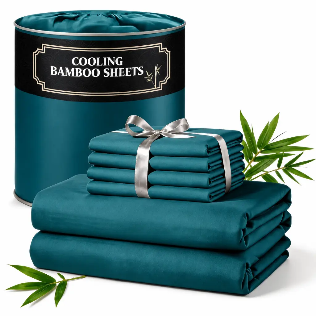 4/6-Piece Bamboo Extra Deep Pocket Bed Sheet Sets - Bedroom Bedding Set with Pillowcases, Deep Fitted Sheet, Ultra-Soft, Wrinkle-Free, Breathable Cooling, Hotel Quality Linens for Adults & Kids
