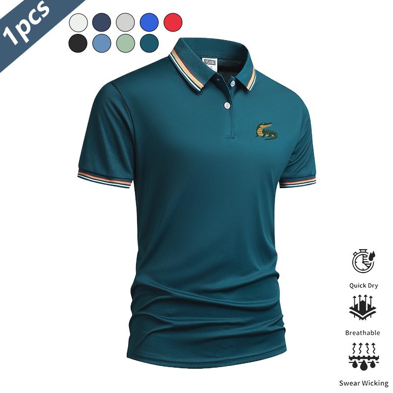 Men&rsquo;s 5-pack alligator print polo shirts&mdash;lightweight, quick-drying, breathable summer short-sleeve collared T-shirts for business casual wear. Suitable for commuting, everyday wear, and light business outfits; pairs well with dress pants and casual trouse