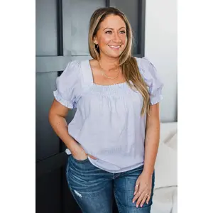 Complete Euphoria Puff Sleeve Top- Light Blue