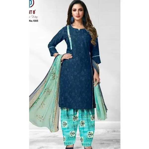 Navy Kurta & Mint Patiala 3‑Piece Suit Style (#1005) (Dupatta Included)
