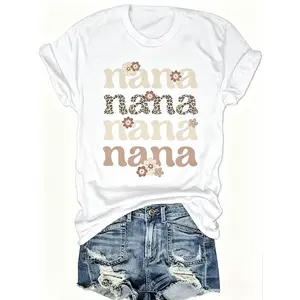 Crew Neck T-Shirt - Fashionable Womens Cute Nana Graphic Print T-Shirt - Casual Short Sleeve Crew Neck Top - Lightweight & Breathable for Spring & Summer Wardrobe