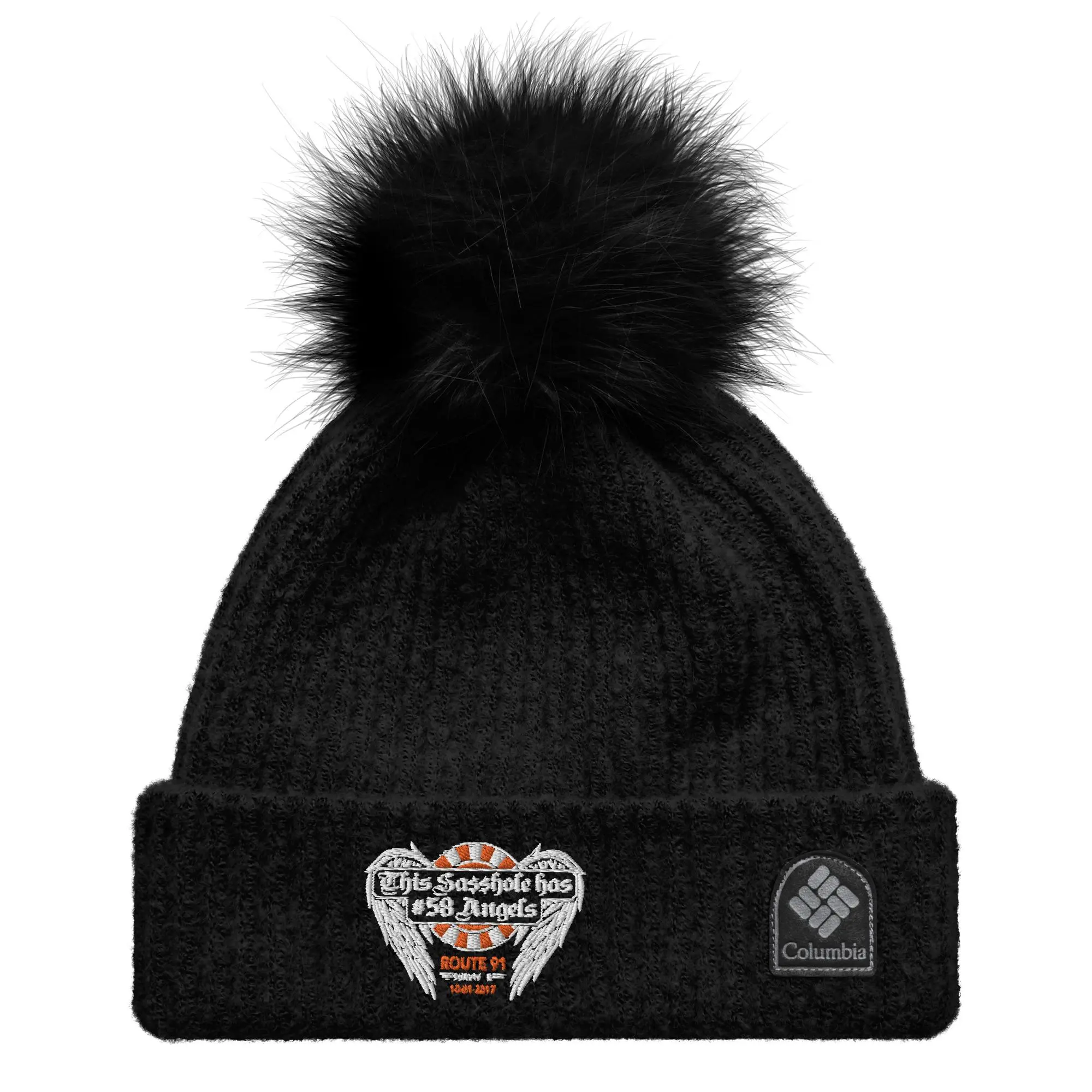 Columbia pom-pom beanie: "Route 91- Sa$$hole"