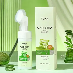 Aloe Vera Face Wash,Hydrating Gentle Facial Foam Cleanser with Brush,Deep Cleansing Long Lasting Oil Control Aloe Vera Face Foaming Cleanser for All Skin Types