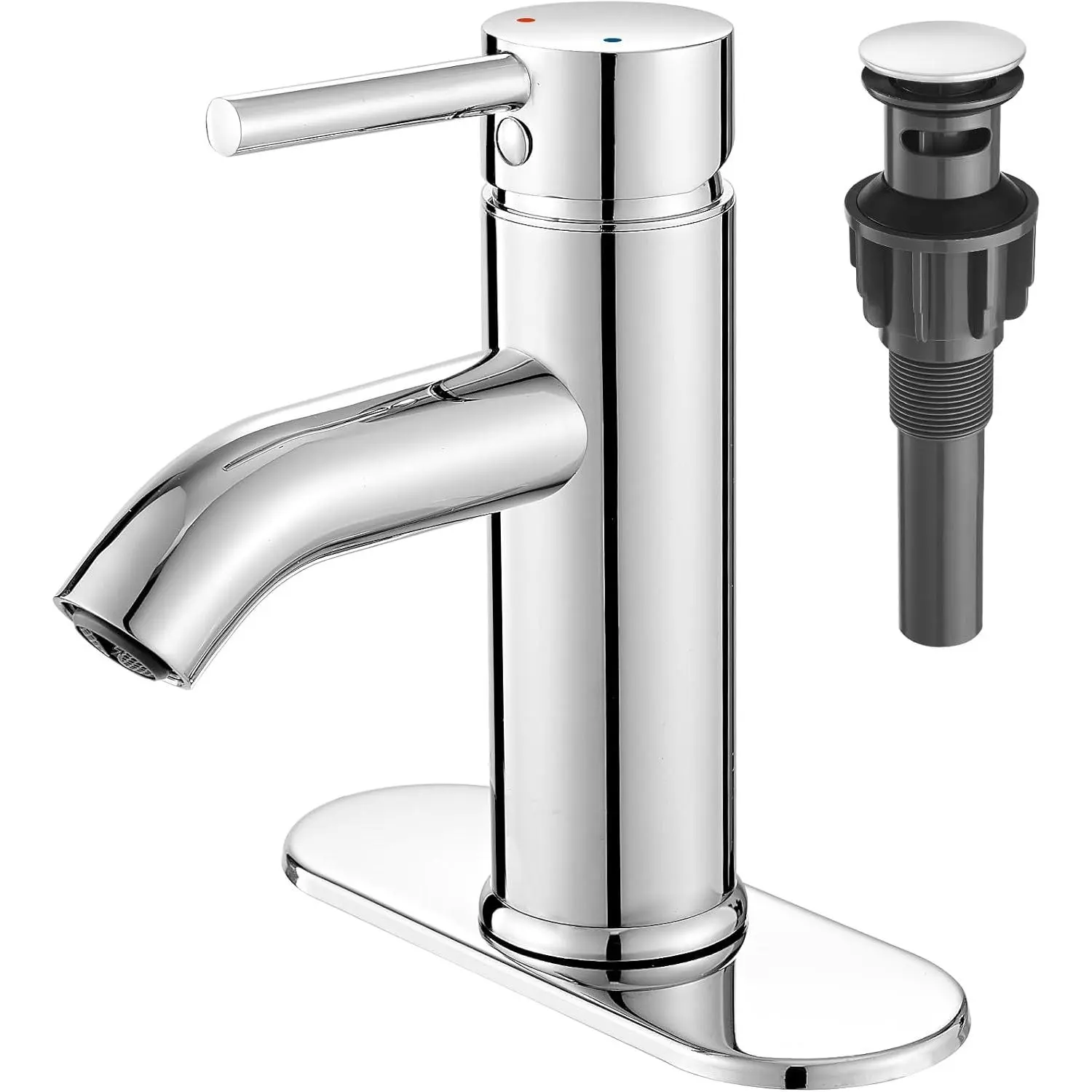 Chrome Bathroom Faucets 1 Hole, Stainless Steel Bathroom Sink Faucet with Metal Pop up Drain, Lavatory Faucet for Bathroom Sink