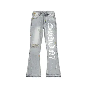 SHION7 men's casual slim fit denim jeans, hand-painted craft denim pants, layered flared pants pantsRAIMENTRY