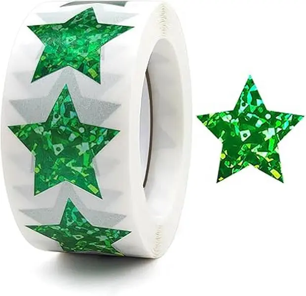 Star Stickers, 1" Self Adhesive Sparkly Star Stickers Reward Behavior Chart Labels for Kids Students Teachers Supplies (500pcs, Green)