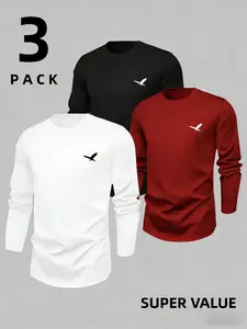 Men's Long Sleeve Casual Sport Athletic Fashion Activewear Round Neck T-Shirt, Soft Knit, Geometric Pattern, Fitted Style, Spring & Fall Wear, Athletic Sports Clothing, Athletic Workout Clothing