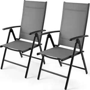 LIFERUN Folding Patio Chairs Set of 2, Outdoor Dining Chairs with Anti-Rust Aluminum Frame and Breathable Textilene Fabric, Weatherproof, No-Assembly, Portable Chairs for Garden, Yard & Balcony