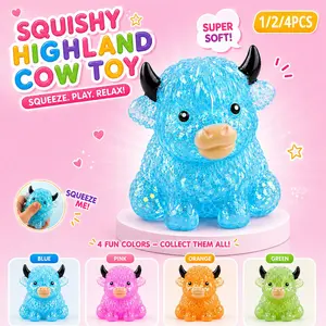 Highland Cow Squishy Toys, Mini Cute Glitter Animal Squeeze Toy, Slow Rising Sensory Fidget Stress Relief Toy for Adults & Teens, Party Favor Gift for Cow Lovers 1/2/4PCS