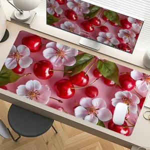Cherry & Floral Desk Mat Gaming Mouse Pad XXL Extended Mouse Pad for Laptop Large Mouse Pad for Desk with Non-Slip Rubber Base Stitched Edges Surface for PC Gamers Office Workers & Home Use Desk Accessories