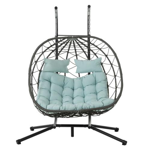 【Bellemave】2 Persons Egg Chair with Stand Indoor Outdoor Swing Chair Patio Wicker Hanging Egg Chair Hanging Basket Chair with Stand for Bedroom Living Room Balcony
