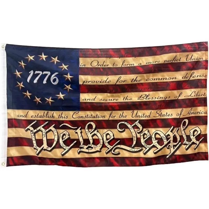 We the People Flag 1776 Betsy Ross Flags 3x5 Feet Tea Stained 13 Star Colonies Primitive Vintage US USA Flags Banner Heavy Duty American 250th Anniversary Decorations