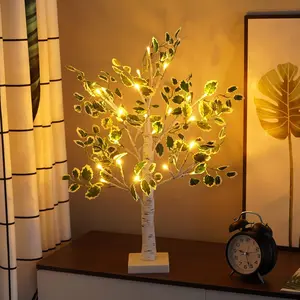 Lighted with Green Leaves for Indoor, 2ft Light Up Tree Lamp with Timer, Fairy Light Spirit Tree for Christmas, Office, Wedding, Home Decorations, USB/Battery Powered